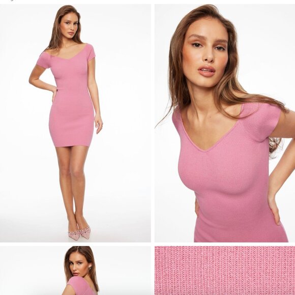 DYNAMITE OFF THE SHOULDER KNIT MINI PINK BARBIE DRESS XXS - Picture 1 of 5